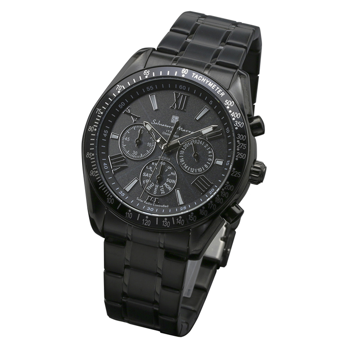 サルバトーレマーラ Salavatore Marra 腕時計 SM15116-BKBKSV クオーツ クロノグラフ 電波ソーラー メンズ腕時計 ステンレスベルト 腕時