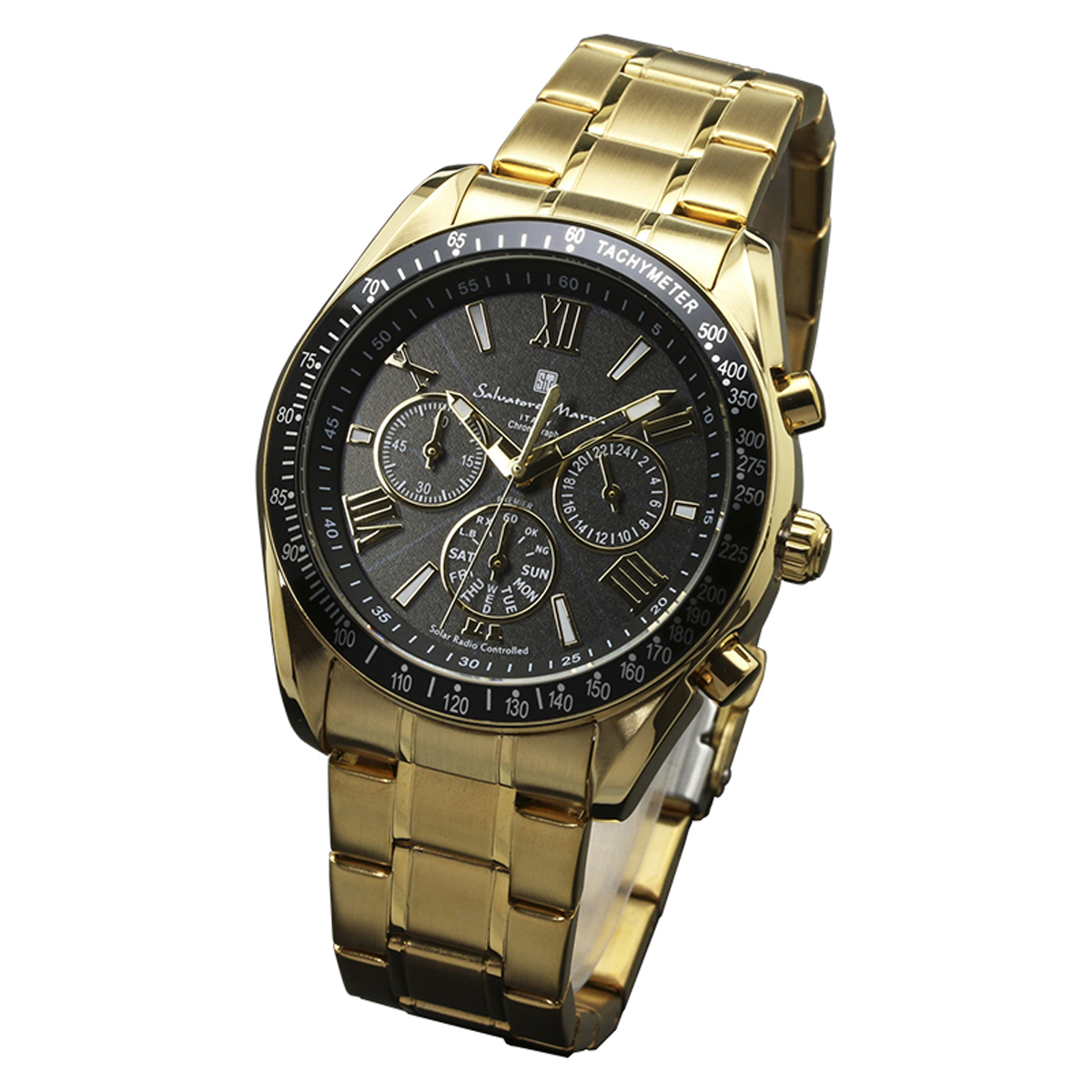 サルバトーレマーラ Salavatore Marra 腕時計 SM15116-GDBKGD クオーツ クロノグラフ 電波ソーラー メンズ腕時計 ステンレスベルト 腕時